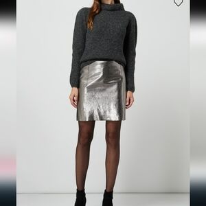 Marc Cain,‎ Leather Metallic Skirt, Silver, Size N1 (Size 4 US)